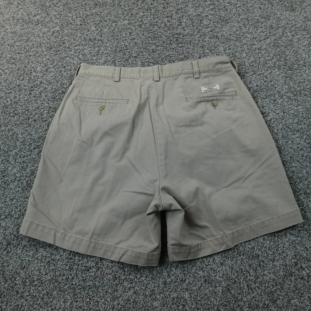 VTG Polo Ralph Lauren Shorts Mens 34 Beige Tan Andrew Chino Pleated 90s Golf Dad